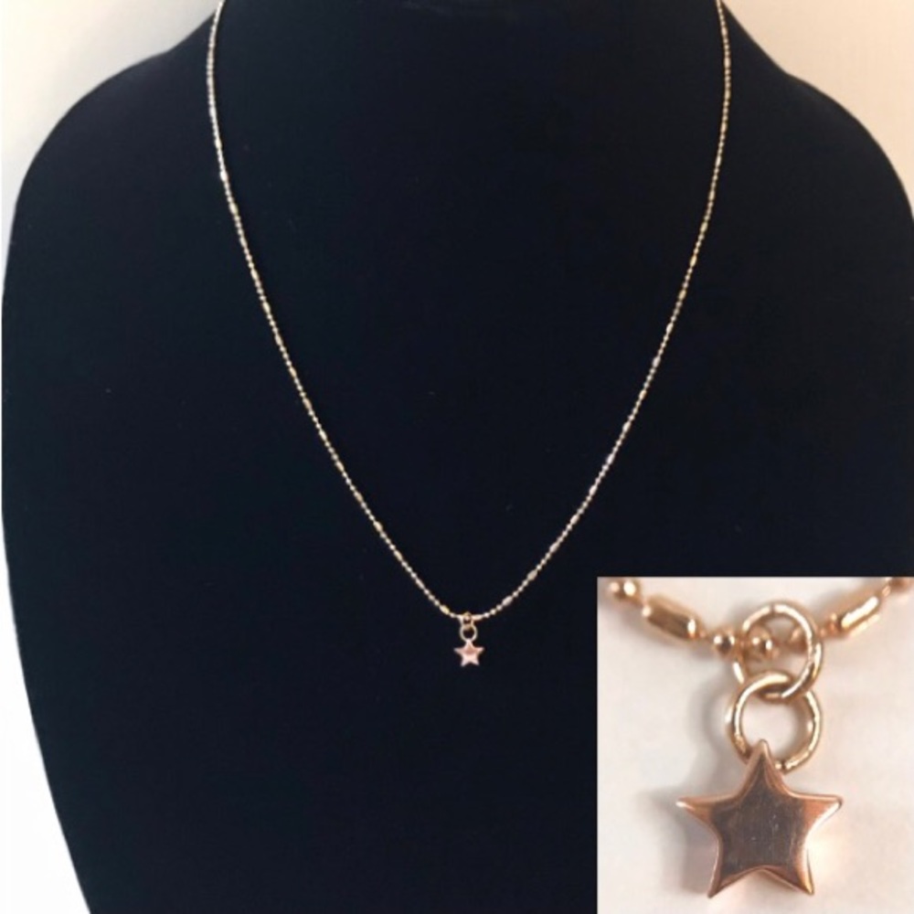 Rose Gold Plated Star Pendant Necklace 18” Beaded